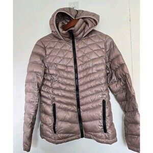 Calvin Klein Puffer Coat Womens M Pink Packable Hooded Premium Down Blend Jacket